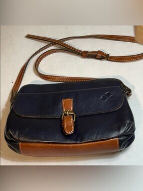 PATRICIA NASH LAMIA BLUE-TAN ITALIAN LEATHER CROSSBODY BAG